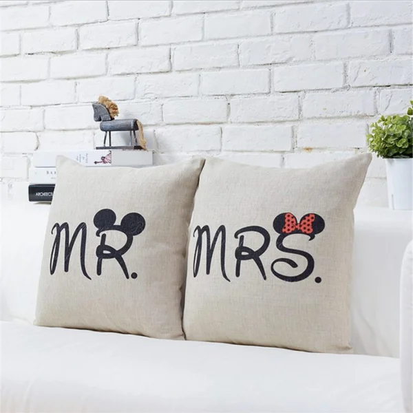 Декоративный мультфильм Mr Mrs хлопок белье Наволочка для дома