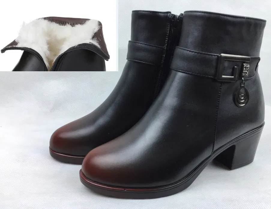 black wool AIYUQI/ г. зимние женские ботинки г. теплые женские зимние ботинки из натуральной кожи с шерстяной подкладкой Модные женские ботинки - Цвет: black wool