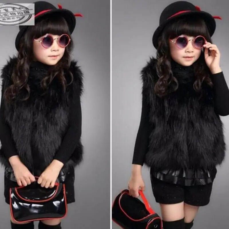 2017 модный однотонный жилет из искусственного лисьего меха для маленьких девочек