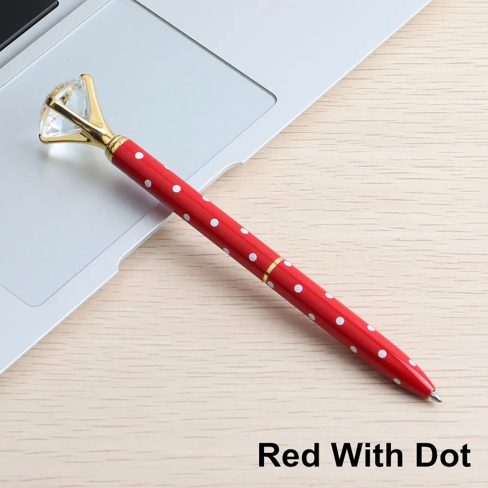 Red With Dot 22 цвета, шариковая ручка, большая металлическая шариковая ручка с большим бриллиантом, синяя и черная волшебная ручка, модные школьные офисные принадлежности - Цвет: Red With Dot