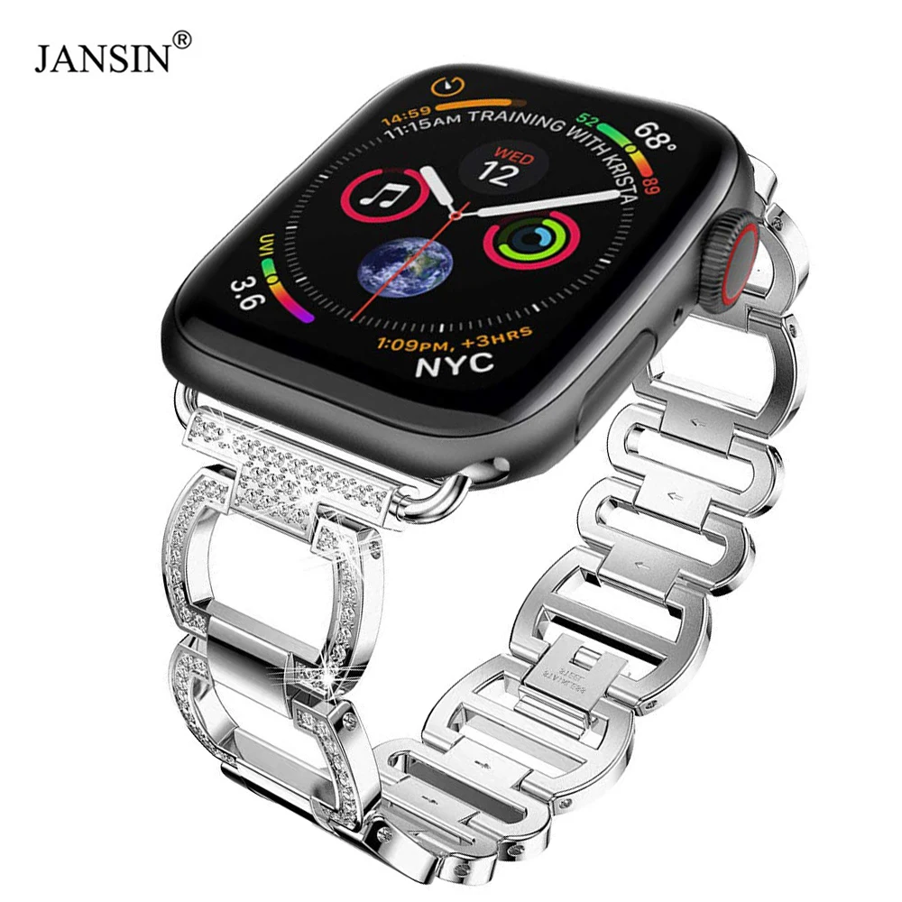 Женский Алмазный металлический ремешок из нержавеющей стали для Apple Watch 42 мм 44 40 38