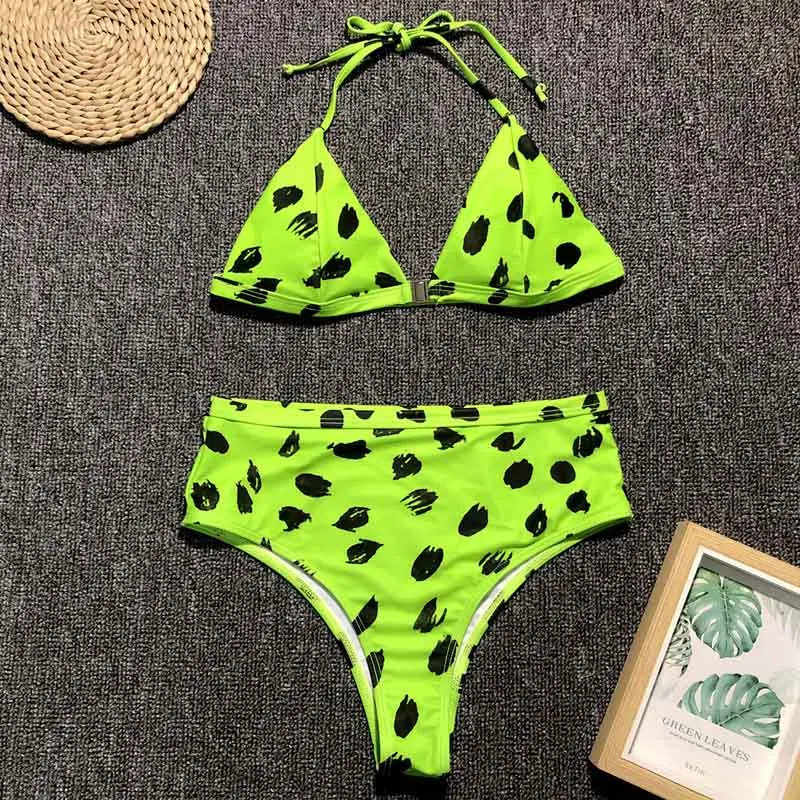 2019 сексуальный ни зеленый Леопард Высокая талия женский купальник бикини пуш ап