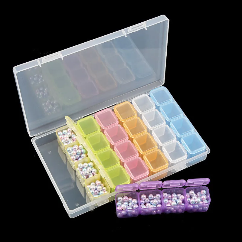 

5 Sets 28 Compartment Rhinestone Crystal Bead Accessories Container 28 Compartment Empty Box Jewelry Powder Sequin Plastic Tool