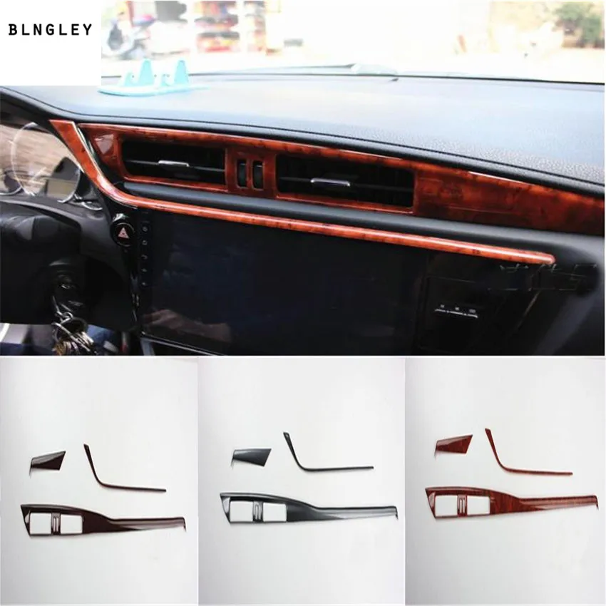 3pcs/lot ABS carbon fiber or wooden grain Central control air conditioning outletdecoration cover for 2014-2017 Toyota corolla