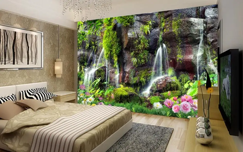 customize wallpapers for home walls 3d Living room bedroom Garden landscape waterfall HD wallpaper TV background wall | Обустройство