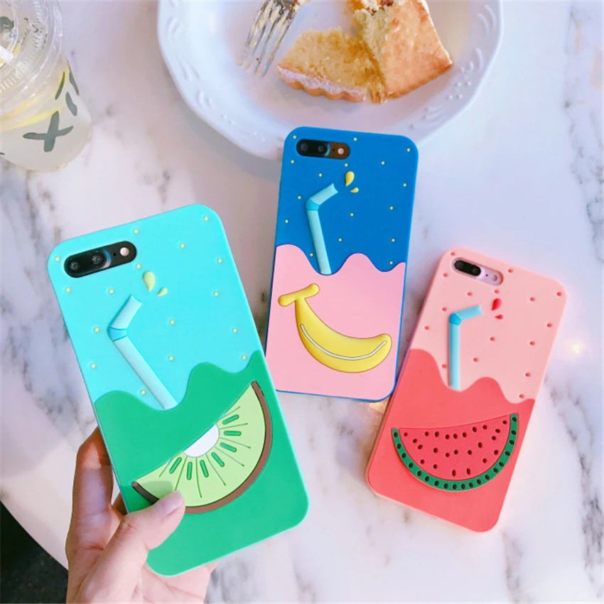 3D Carnoon банан арбуз напитки телефонные чехлы для iPhone 6 6S Plus фрукты сок Мягкая