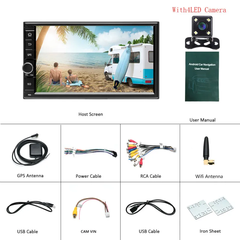 With 4LED Camera Hikity 2 din автомагнитола Android gps Автомобильный мультимедийный MP5 плеер " сенсорный экран IOS/Android зеркальная связь автомобиля стерео Поддержка камеры - Цвет: With 4LED Camera