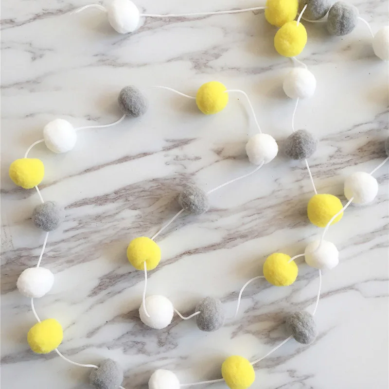 white grey yellow Шерстяные шары ручной работы, украшение для спальни, настенный домашний декор, орнамент, висячий помпон, гирлянда, украшение для детской комнаты, 2 м - Цвет: white grey yellow