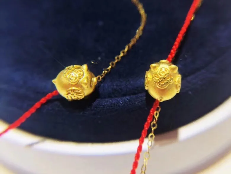 Браслет Pure 24K 999 с желтым 3D золотом год свиньи цепочка зодиака Зодиак поросенка