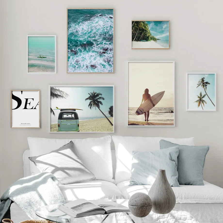 

Surf Sea Coconut Tree Car Beach Natural Wall Art Canvas Painting Nordic Posters And Prints Wall Pictures For Living Room Decor