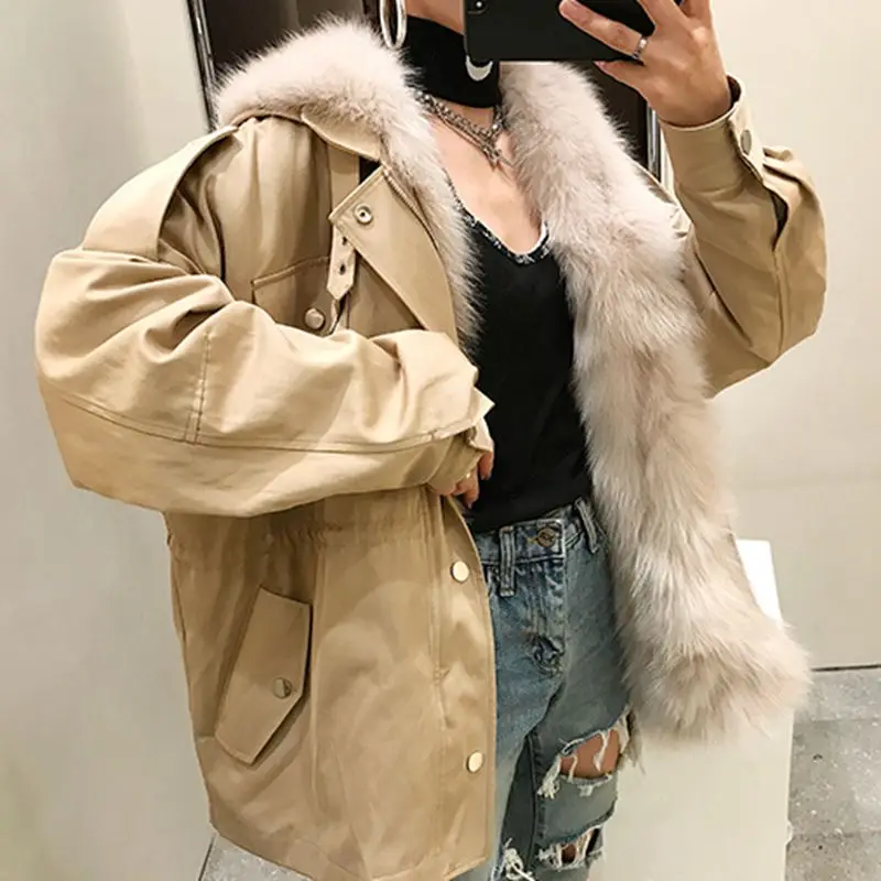 Высококачественная женская меховая куртка с воротником из лисьего меха модная