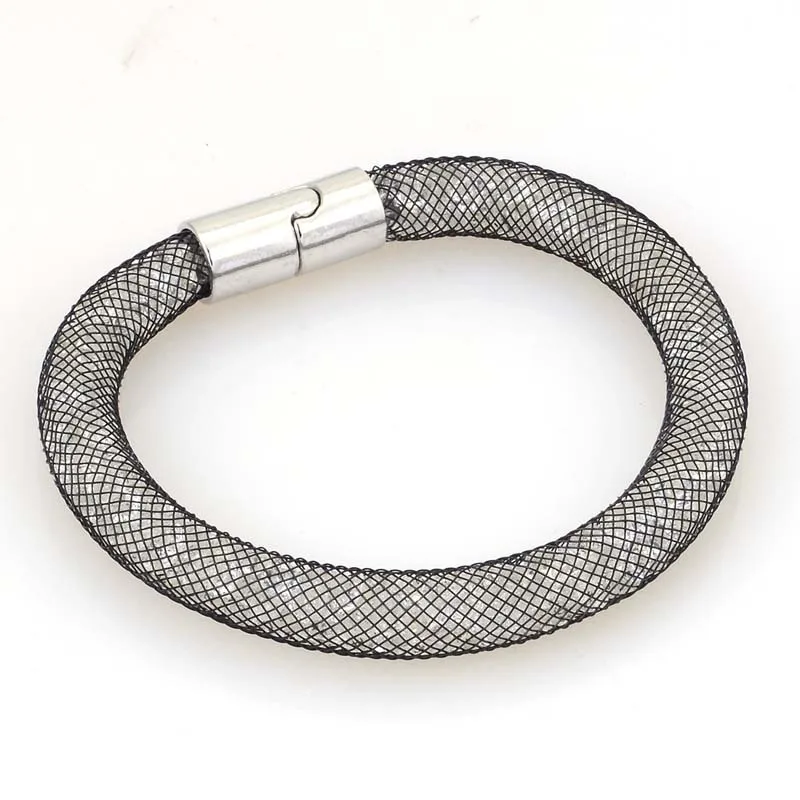 Black clear silver Miasol, сетчатая цепочка, полностью полимерный кристалл, внутри, обёрточная бумага, магнитный браслет для женщин, подарок, B1437 - Окраска металла: Black clear silver