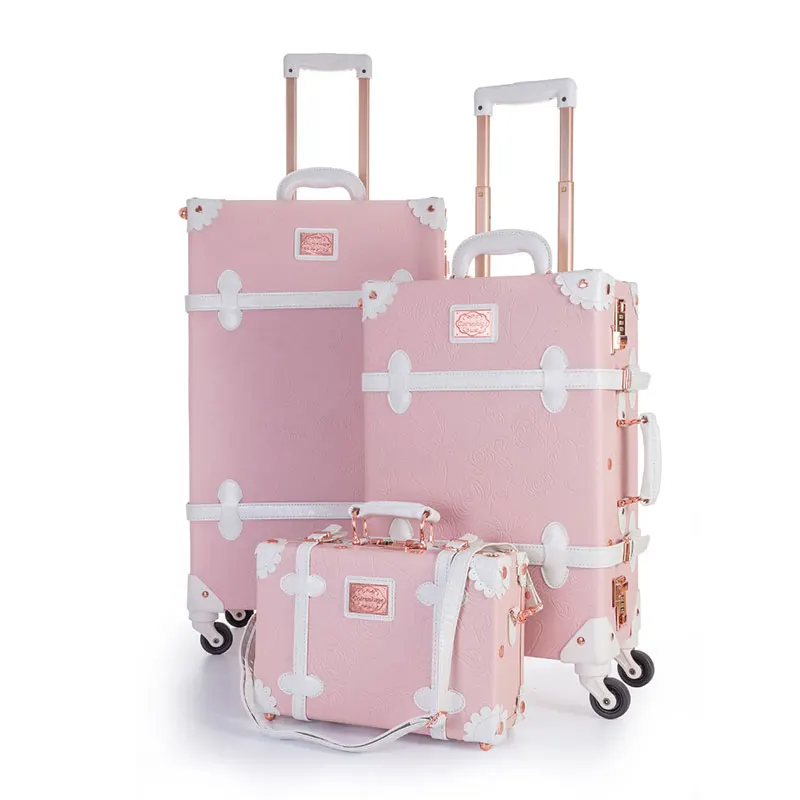 Embossed Pink COTRUNKAGE милый 1" 20" 2" тисненый розовый чемодан для переноски Дамский из искусственной кожи 3 предмета винтажный багажный набор для женщин с колесами - Цвет: Embossed Pink