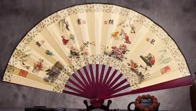 qinqishuhua 1" портативный декоративный бамбуковый Складной вентилятор цветочный животный узор традиционные большие ручные вентиляторы шелковая ткань китайский вентилятор для мужчин подарок - Цвет: qinqishuhua