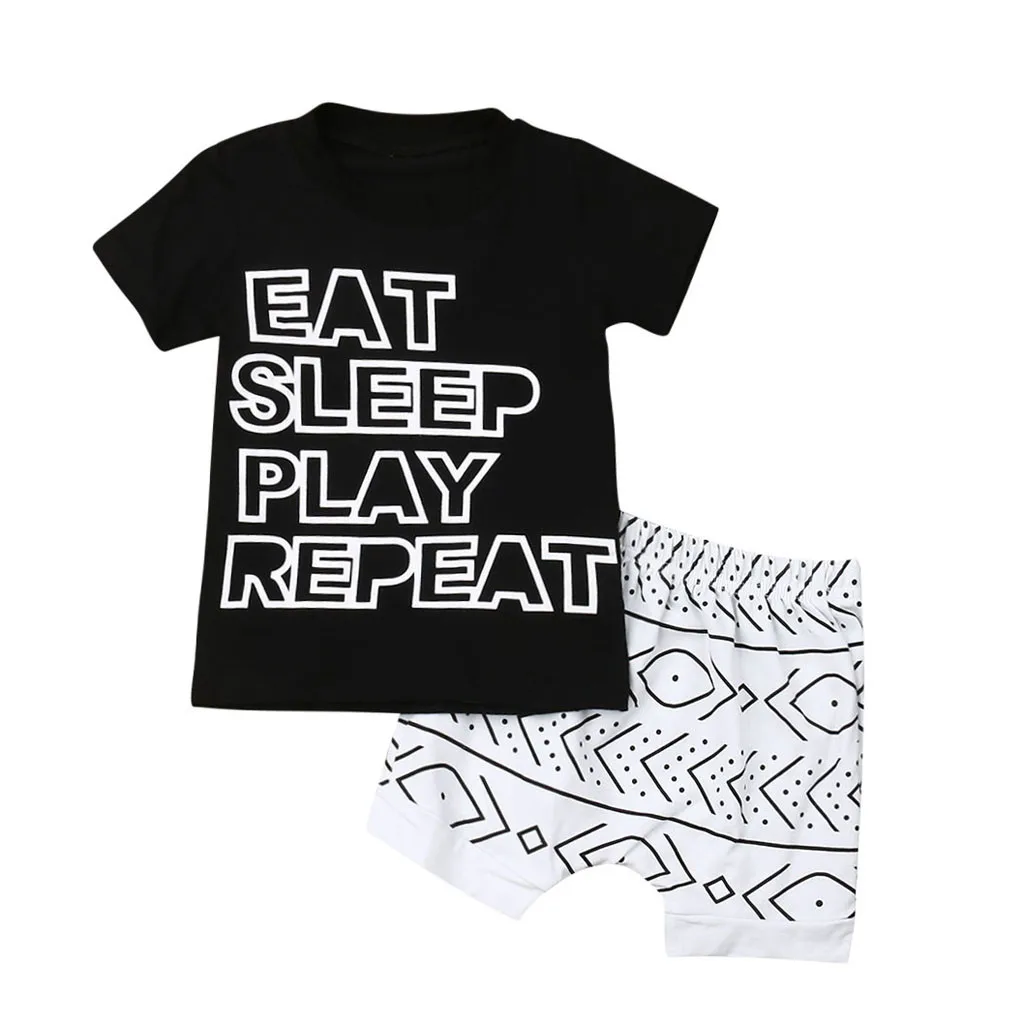 Toddler Boy Newborn Baby Sets 2019 Letter T Shirt Tops Geometry Print Shorts Outfits Summer roupa menino 3 ans Kleding Boys |