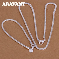 925 silver 3mm snake chains necklaces bracelets set for women men fashion jewelry
