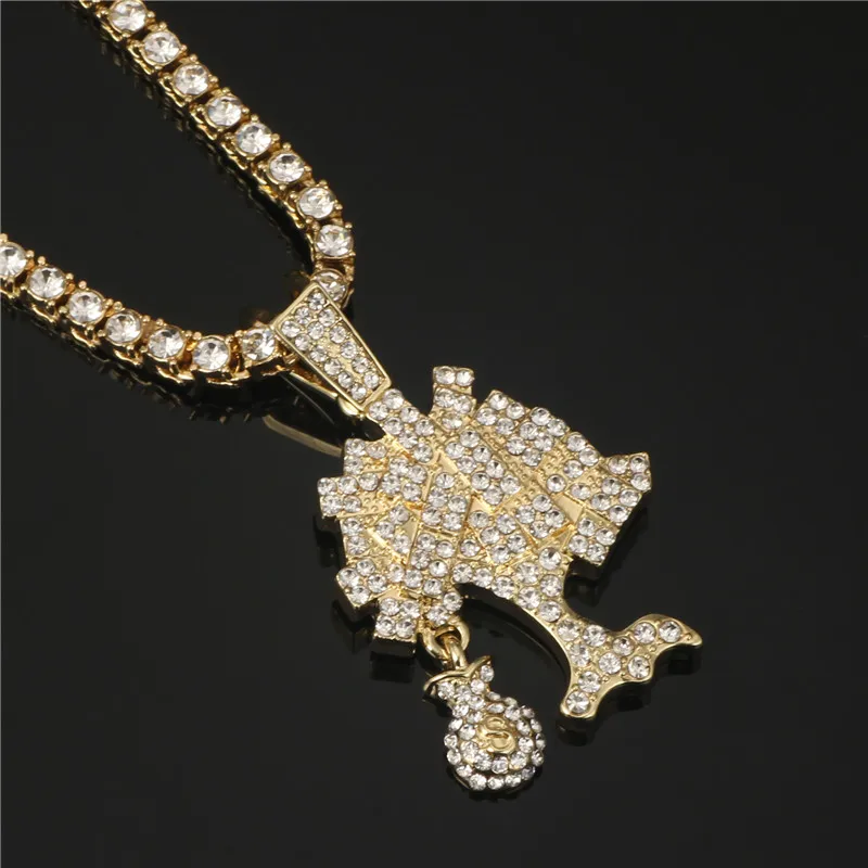 Сумка для денег в долларах ожерелье и подвеска виде дерева цепь тенниса со льдом