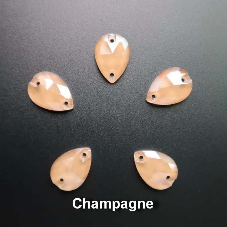 A15 Champagne Прозрачные карамельные Стразы в форме капель с плоской задней частью, украшенные кристаллами, с двумя отверстиями, 4 размера, стразы для одежды, обуви, сумок, сделай сам - Цвет: A15 Champagne