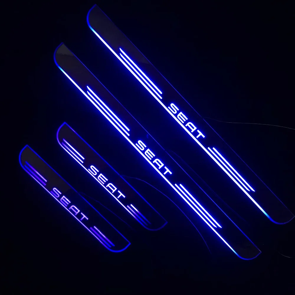 RQXR led движущиеся двери потертости для сиденья Леон динамический порог пластина плоский накладной поток/фиксированный свет, 4 шт