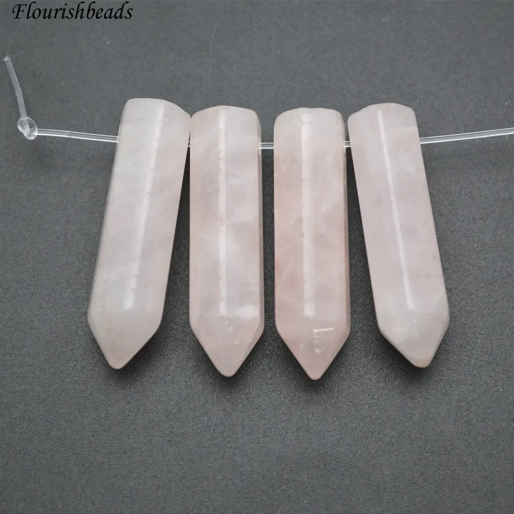 

8x32mm Natural Rose quartz pillar point stone loose beads 24pc per lot
