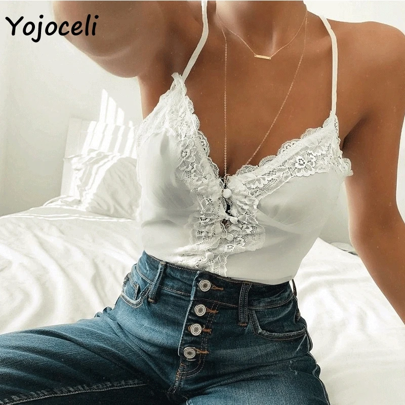 Yojoceli 2019 летняя атласная кружевная Лоскутная майка Топы Вечеринка клуб