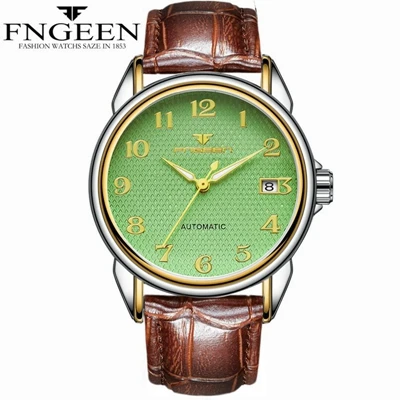 Brown green Новые модные автоматические механические часы из нержавеющей стали, деловые Эксклюзивные часы для мужчин, повседневные наручные часы с календарем, мужские подарки - Цвет: Brown green