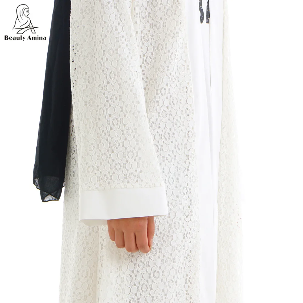 Женский мусульманский кружевной кардиган Abaya Maxi Prayer белая длинная верхняя одежда