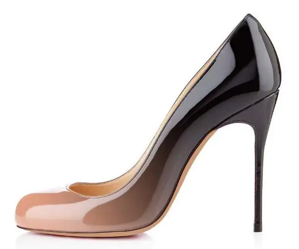 Лакированная кожа круглый носок высокий каблук женская обувь-гладиаторы