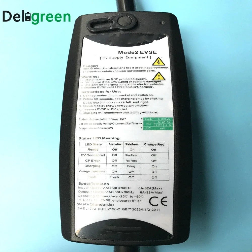 Портативное 32A Type2 EV зарядное устройство IEC62196 с ЖК-дисплеем регулируемое токовое