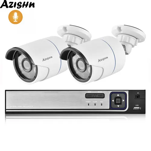 2PCS Bullet Camera AZISHN 4CH 5.0MP POE NVR CCTV система безопасности HD 5MP H.265 аудио запись ИК металлический корпус IP камера видеонаблюдения комплект ONVIF - Цвет: 2PCS Bullet Camera