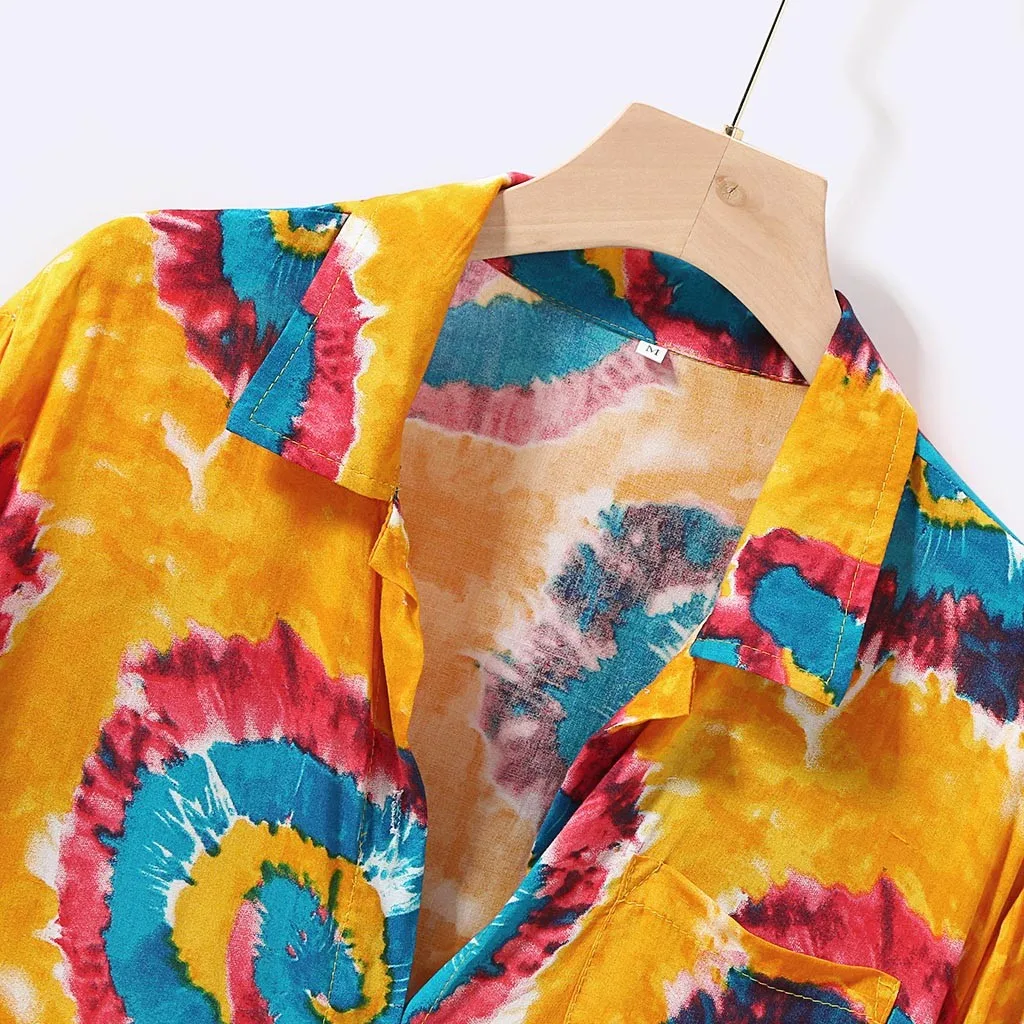 Womail Fashion печатных Гавайский свободные короткий рукав Повседневное кнопки рубашка мужская летняя Повседневное Хлопковая футболка с коротким рукавом; сезон лето