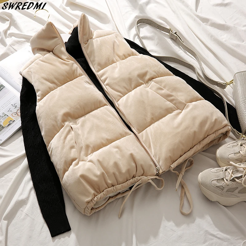 Жилет SWREDMI Женский осенний короткий с воротником-стойкой из хлопка на молнии |