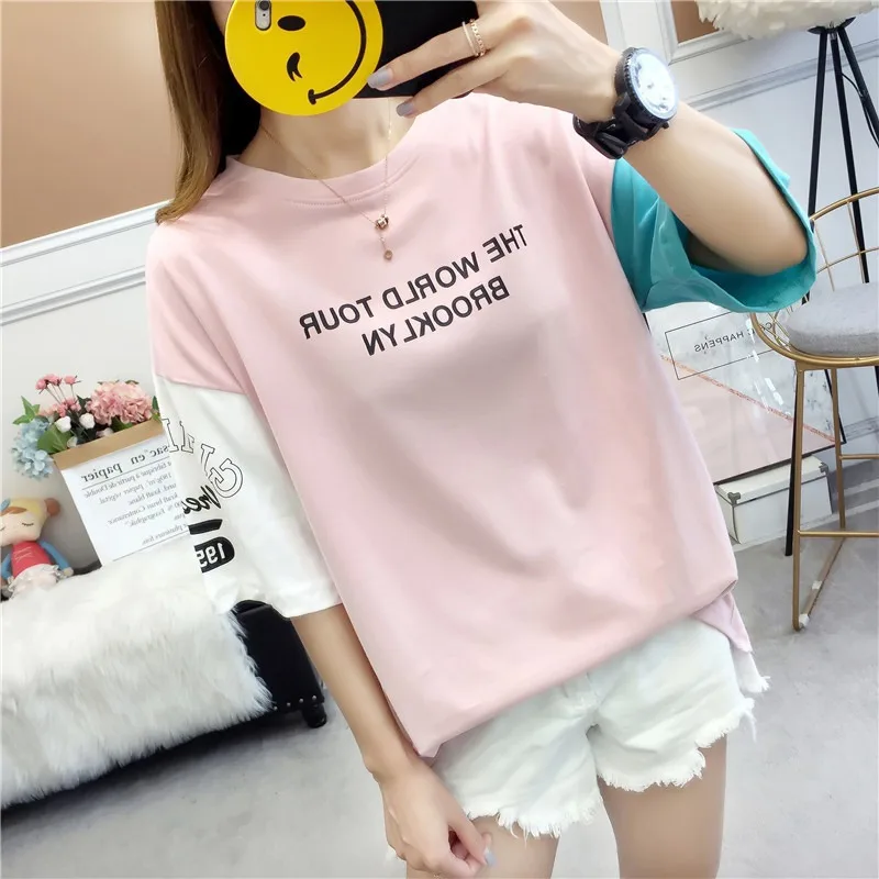 2019 женские футболки Япония панк Kawaii Ulzzang Лето свободные буквы печать кольцо