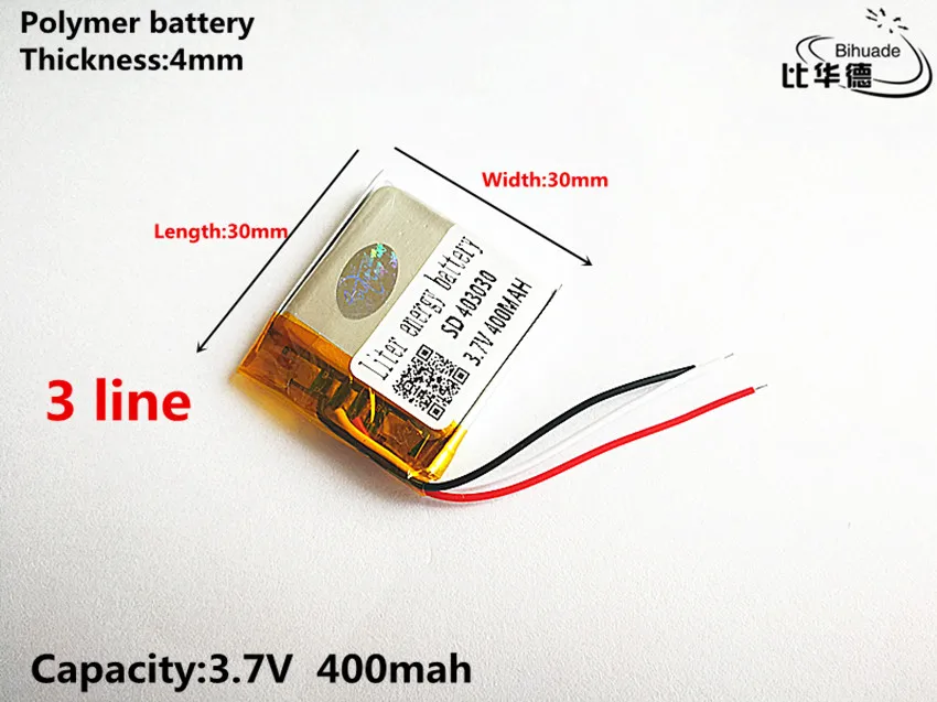 5pcs/lot 3 line Good Qulity 3.7V 400mAH 403030 Polymer lithium ion / Li-ion battery for TOY POWER BANK GPS mp3 mp4 