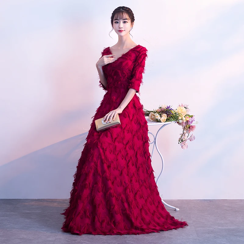 Weiyin Vestido De Festa красное кружевное платье с v-образным вырезом и шнуровкой длинное