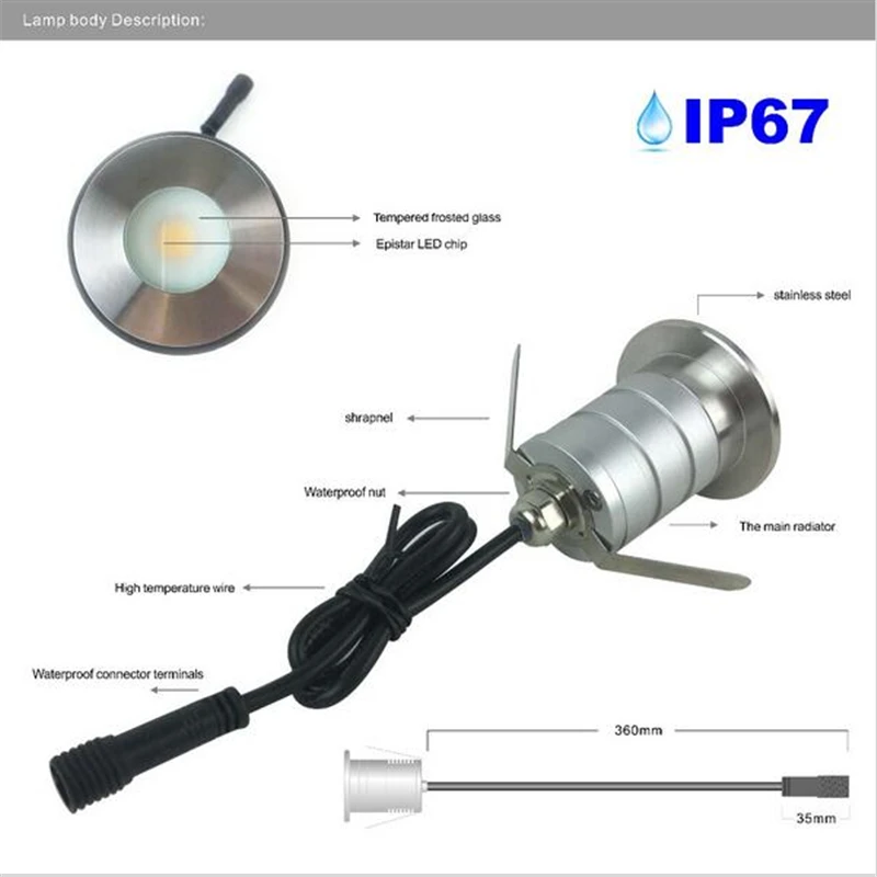 3 Вт LED подземный свет IP67 DC12V 24V CREE утопленная палуба напольное освещение
