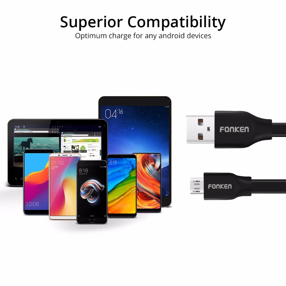 FONKEN Micro USB кабель плоский Лапша Макс 2.4A быстрое зарядное устройство зарядный шнур данных анти-обмотка Быстрая зарядка для мобильных телефонов Кабели