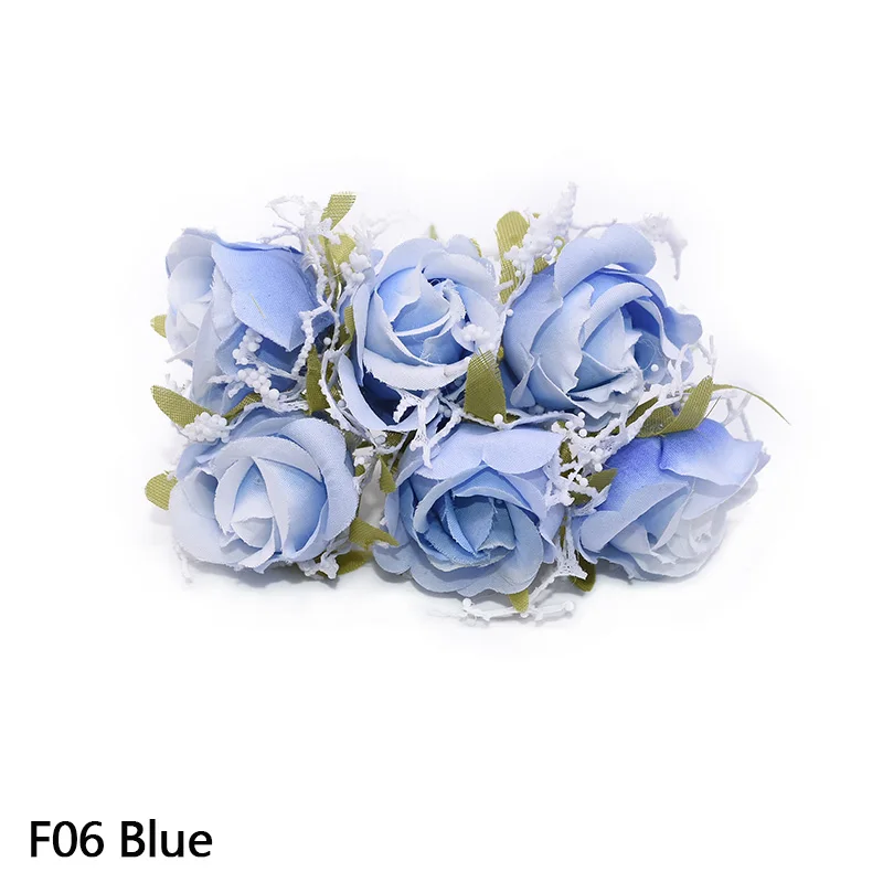 F06 Blue 12 шт./лот, искусственный кружевной материал, букет роз, искусственный цветок из пенопласта, сделай сам, Плетенный венок, украшение для свадьбы, дома - Цвет: F06 Blue
