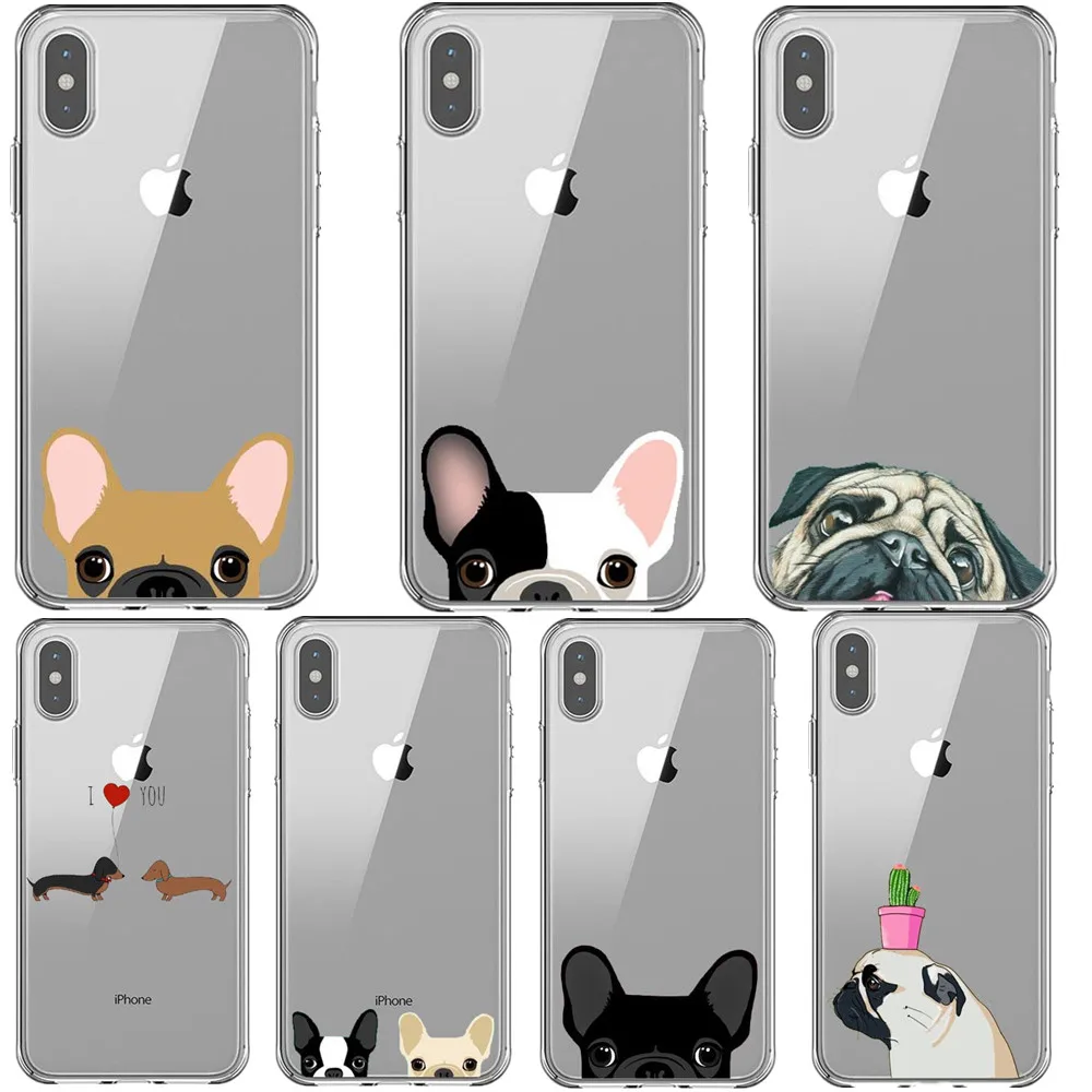 ТПУ задняя крышка для iPhone X XR XS MAX 8 7 6 S мопса Французский бульдог силиконовый