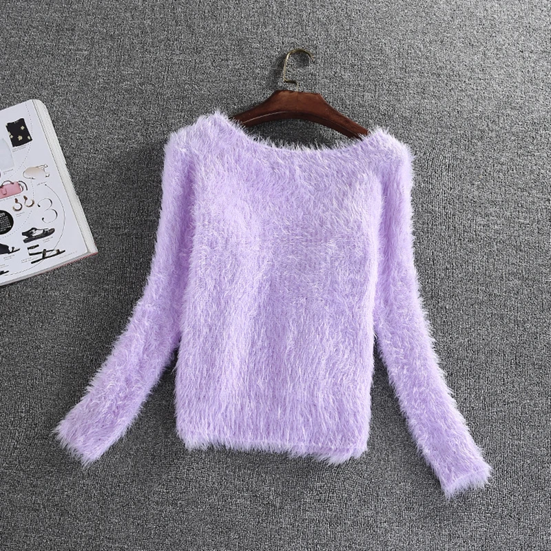 Korean style Women's Candy colors Mohair Wool Sweater 2019 Winter Soft Thicken Warm Knitted Women Sweet Short Sweaters | Женская