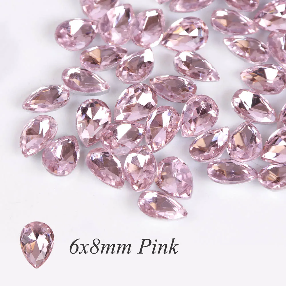 Pink 6x8mm 10 шт. дизайн ногтей Стразы из горного хрусталя в форме капли бриллианта Блестящий 3D Шарм Блеск драгоценный камень Маникюр украшения аксессуары JI030 - Цвет: Pink 6x8mm