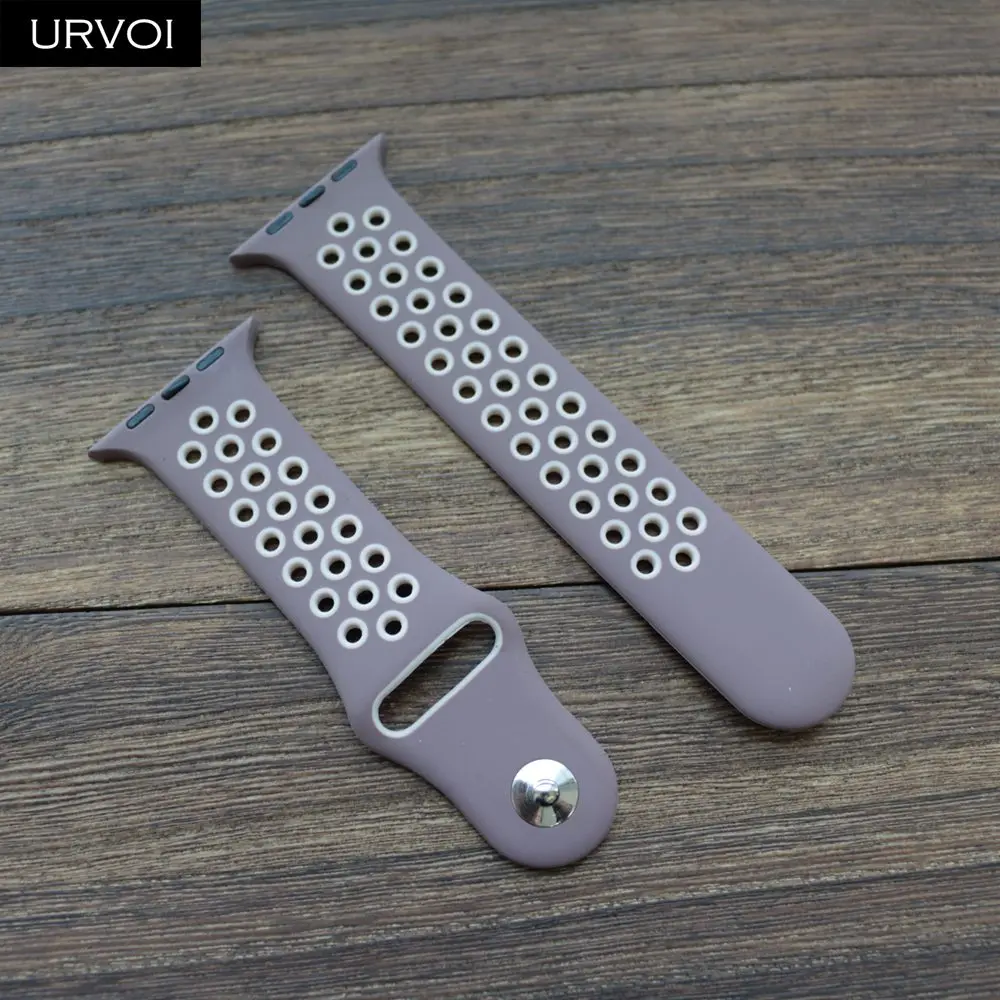 Smokey Mauve Beige URVOI, спортивный ремешок для Apple Watch, Nike+ series 54 321, силиконовый ремешок для iwatch, дышащий, весна, новые цвета, 38, 40, 42, 44 мм - Цвет ремешка: Smokey Mauve Beige