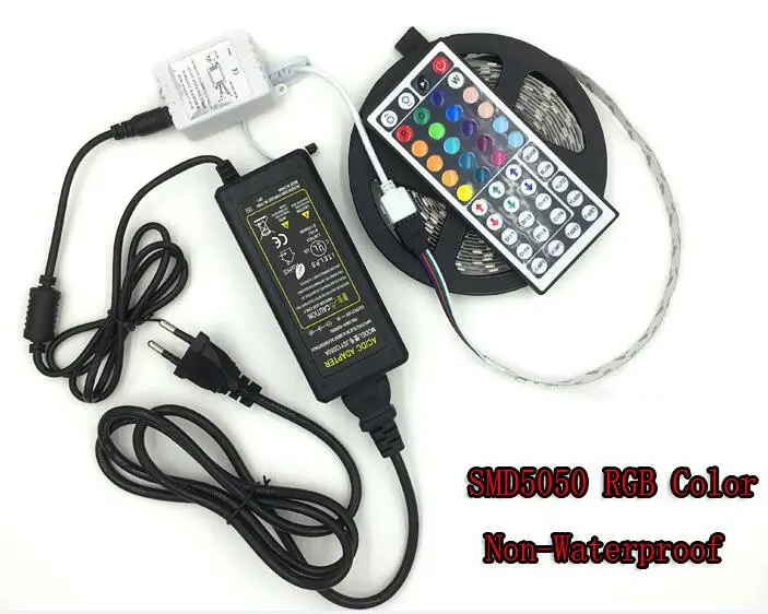SMD5050 Водонепроницаемый 60led/м, 5 м 300 светодиодов цветных(RGB) светодиодных лент гибкий светильник 44key пульт дистанционного управления 12V 5A трансформатор украшение дома - Испускаемый цвет: Not Waterproof
