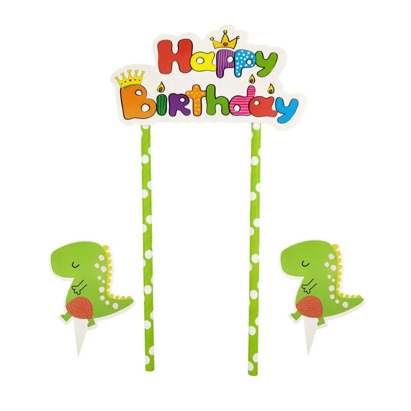 cake banner С Днем Рождения динозавр вечерние кекс Dinosaur динозавр мультфильм торт украшения вставки карты выбрать день рождения украшения мальчик - Цвет: cake banner