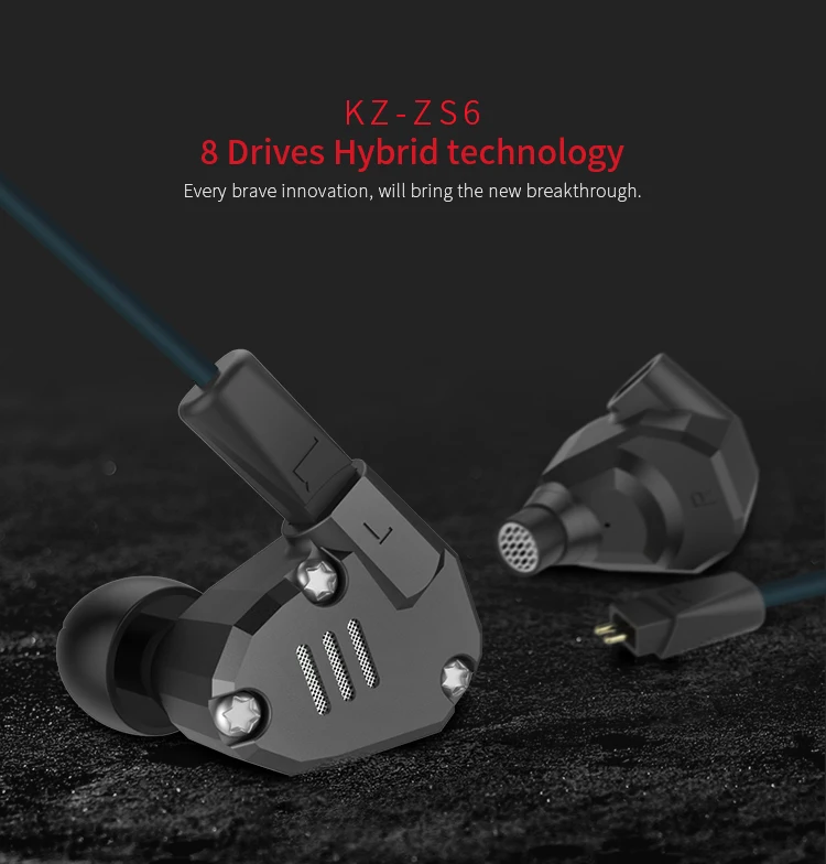 KZ ZS6 серый цвет 2DD + 2BA гибридные наушники вкладыши HIFI DJ монитор спортивные для бега