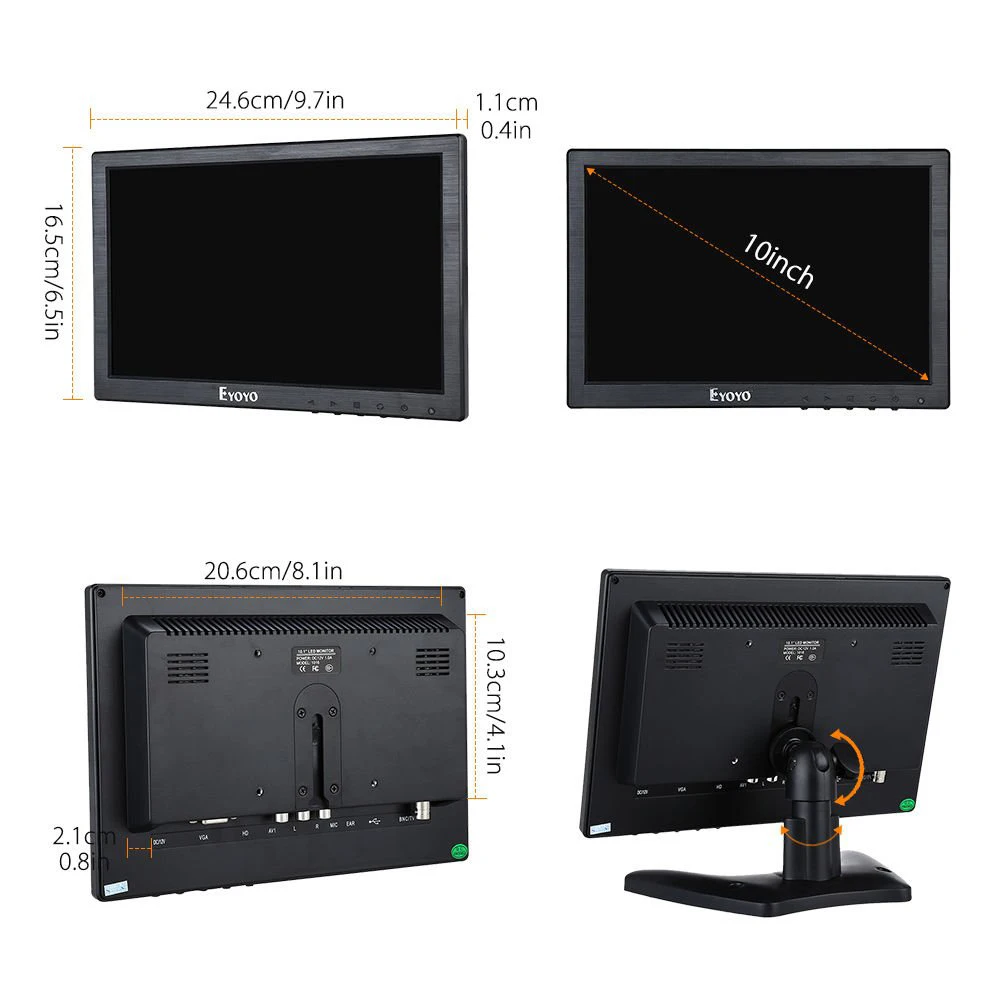 Eyoyo C711 10 дюймов монитор HDMI ips lcd 1280x800 разрешение Поддержка VGA BNC AV вход для ПК ТВ
