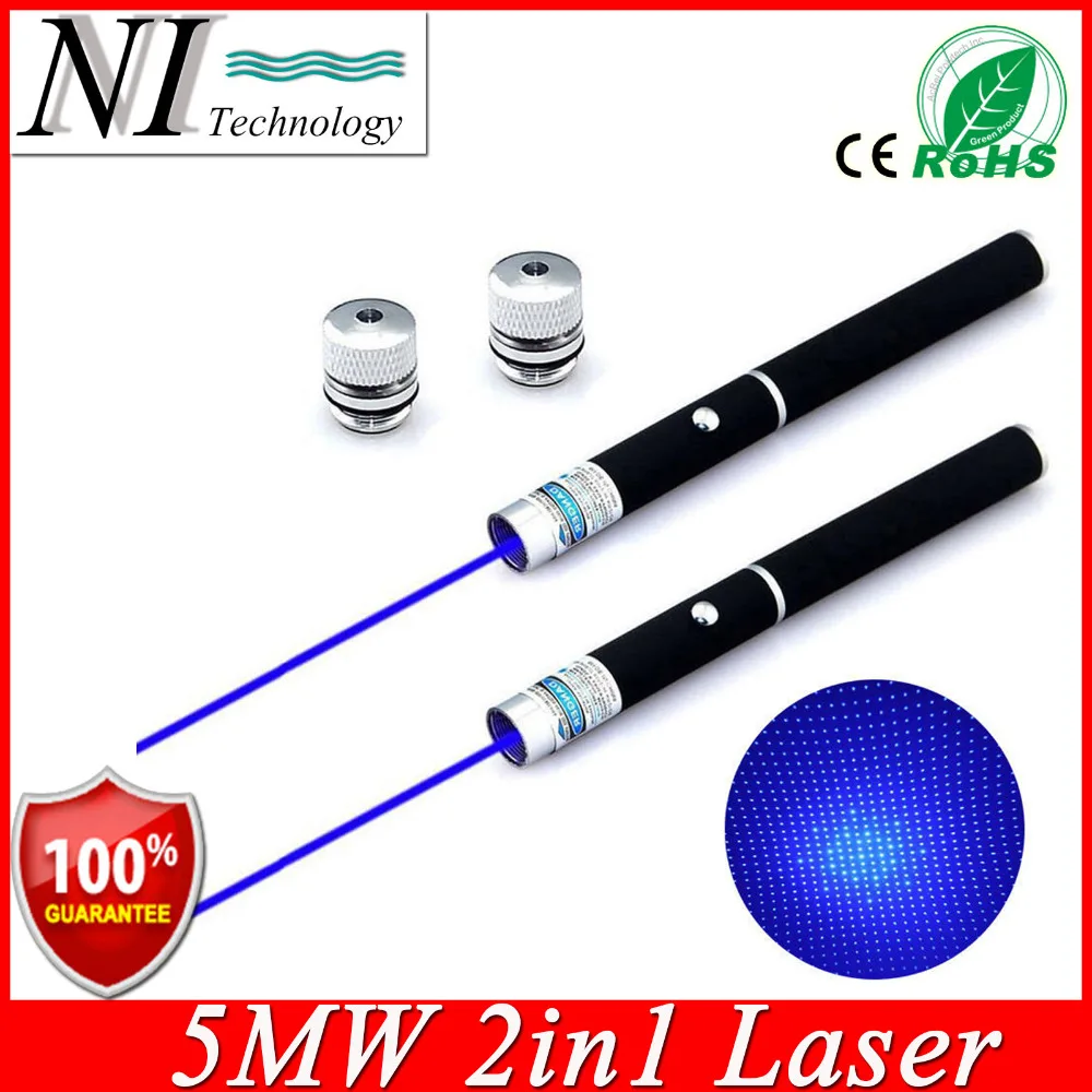 Мощная мощная цветная Синяя лазерная указка 2 в 1 перо 5 мВт сине фиолетовый лазер