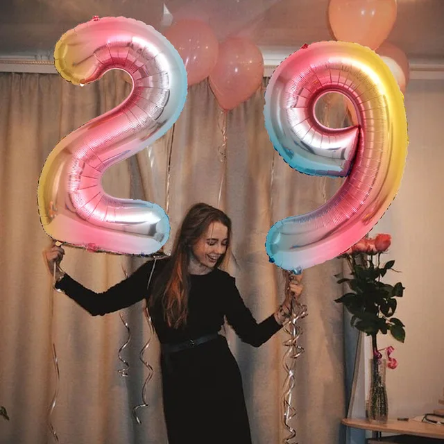 2 шт. 30 дюймов градиент цифровой алюминиевой фольги гелиевый balloon21/26/30 лет воздушный шар в форме цифры для взрослых День рождения украшения - Цвет: 29