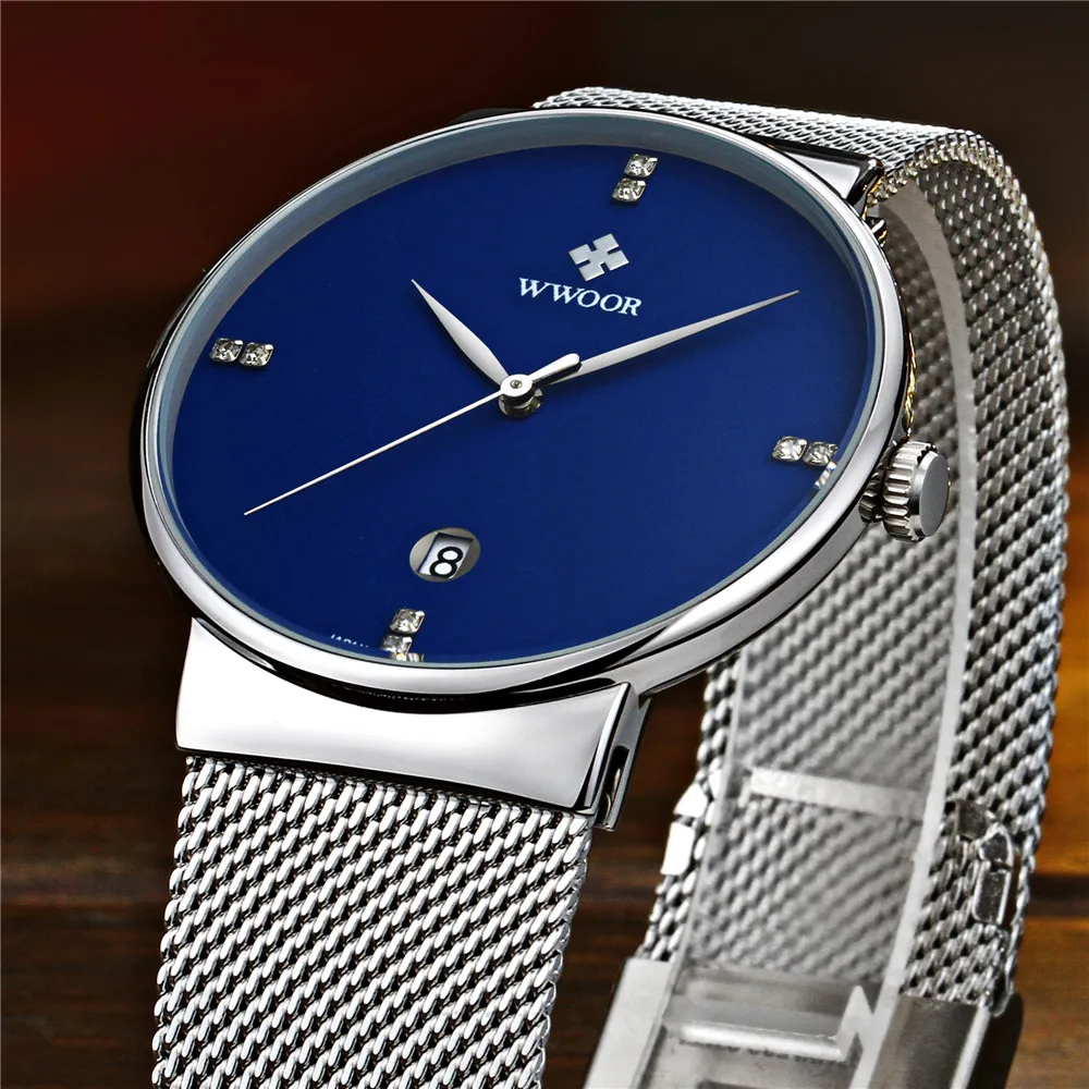 2017 Люксовый Бренд WWOOR часы мужские модные повседневные кварцевые ультра тонкий