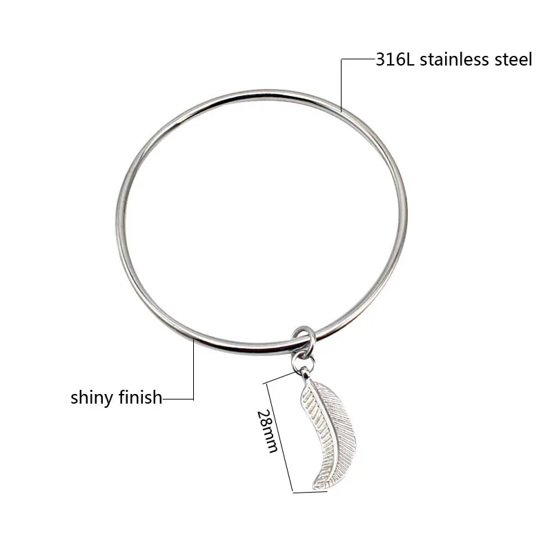 Женский браслет из нержавеющей стали с подвеской в виде пера|stainless steel charm bangle|bangle